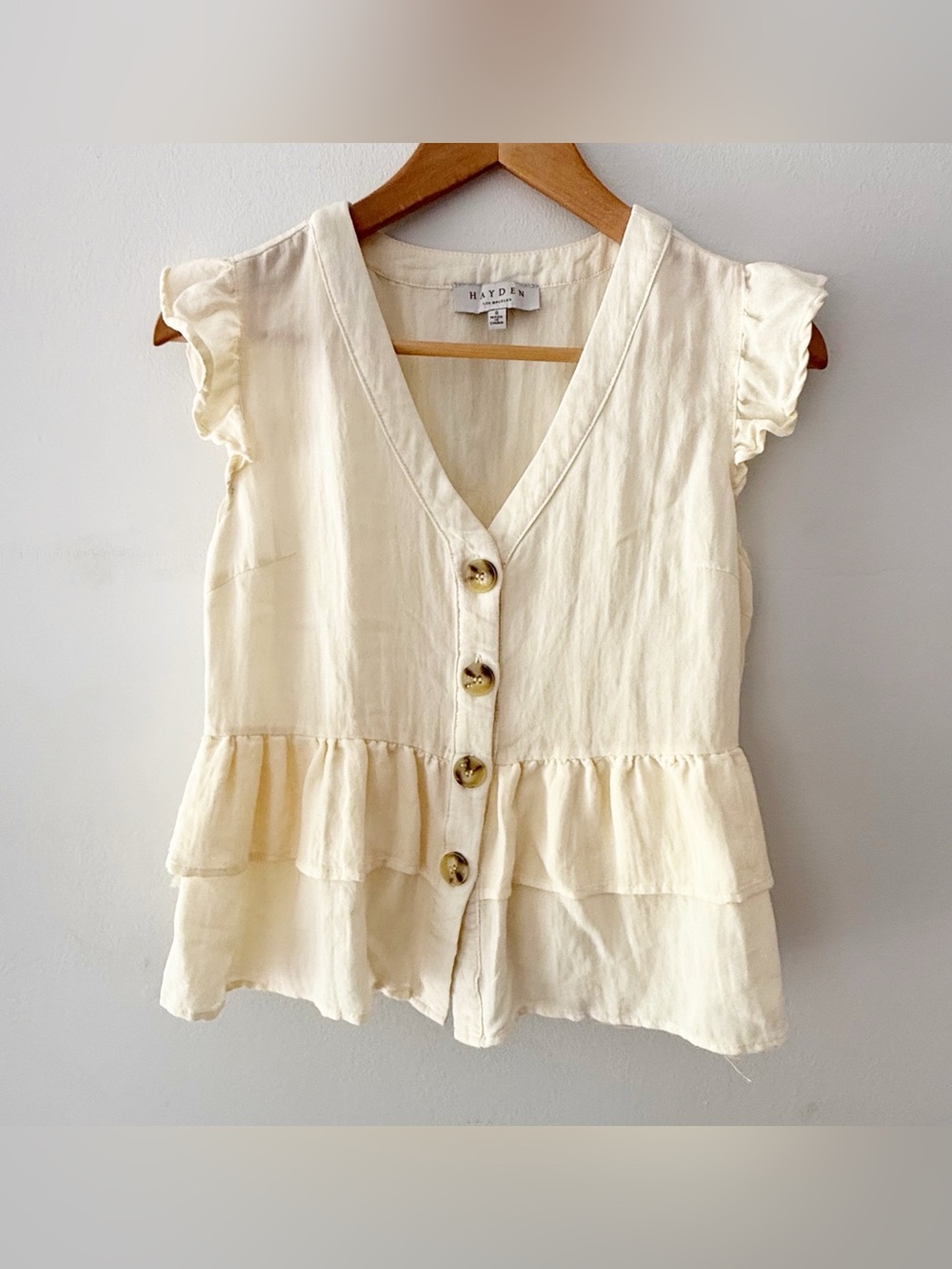 Hayden Women Tiered Ruffle Button Down Top Small Cottagecore Peasant Boho Cream